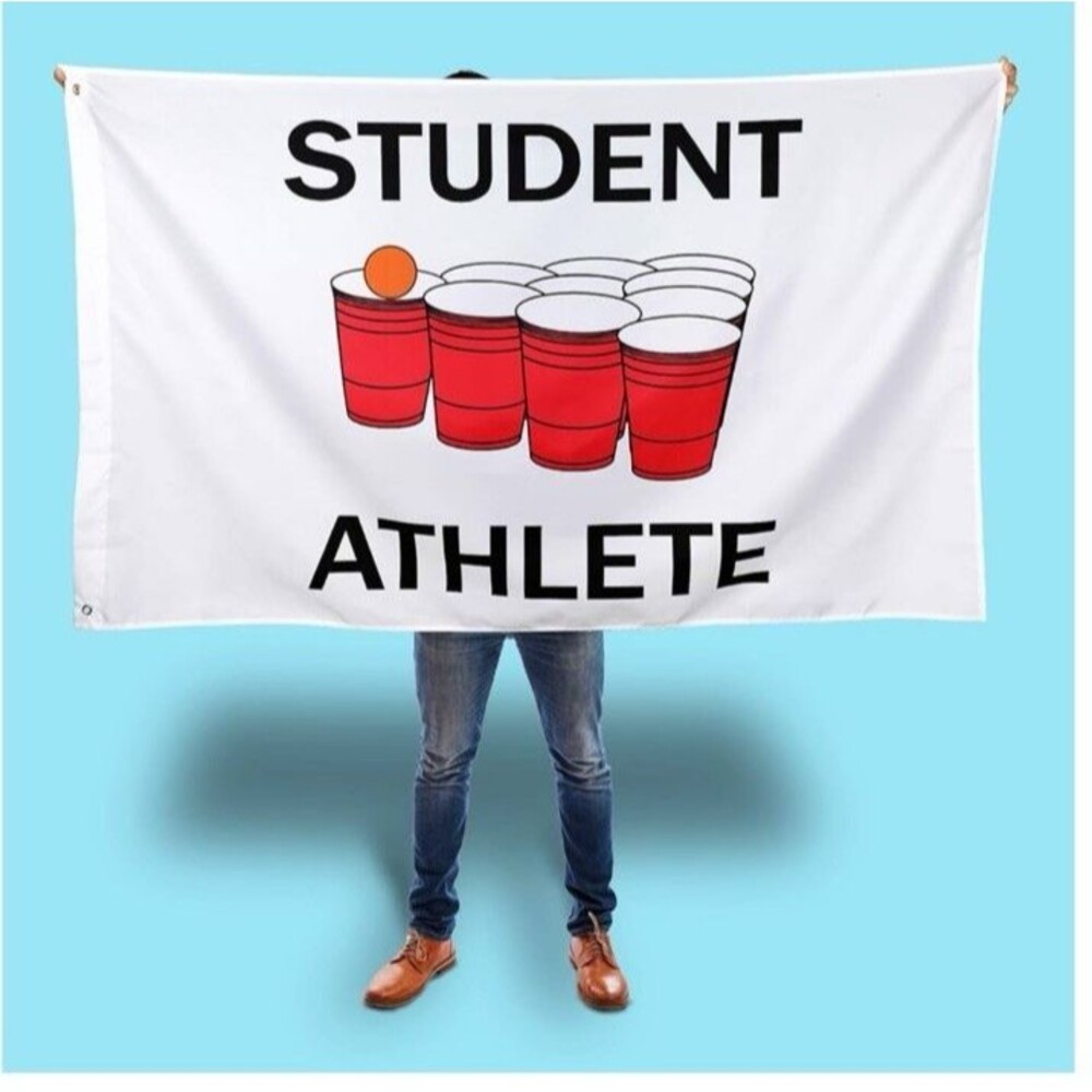 Student Athlete Beer Pong Funny College Student Flag White Dorm 5'x3' Tapestry - Picture 1 of 7